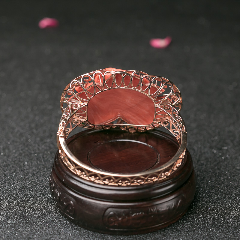 59.5mm天然MOMO珊瑚玫瑰花手镯-红掌柜