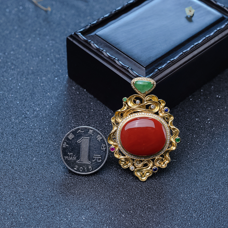 天然阿卡牛血红珊瑚吊坠-红掌柜