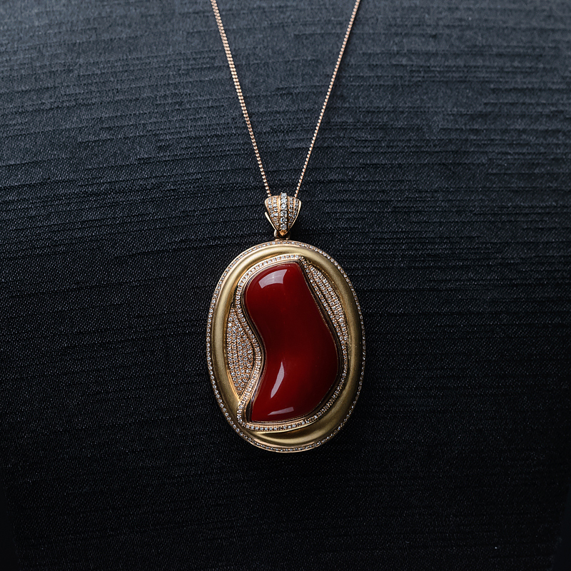 18K阿卡牛血红珊瑚吊坠-红掌柜