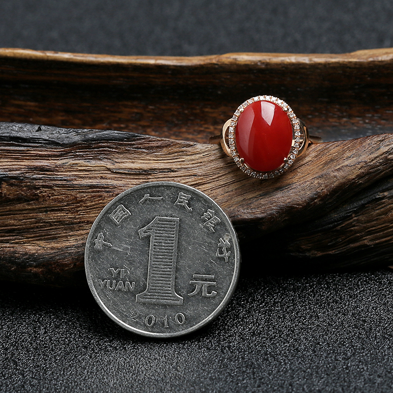 天然阿卡珊瑚戒指 - 红掌柜