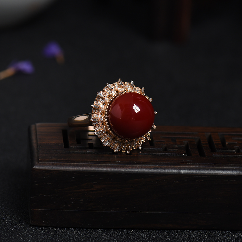 18K金阿卡牛血红珊瑚戒指吊坠两用款 -红掌柜