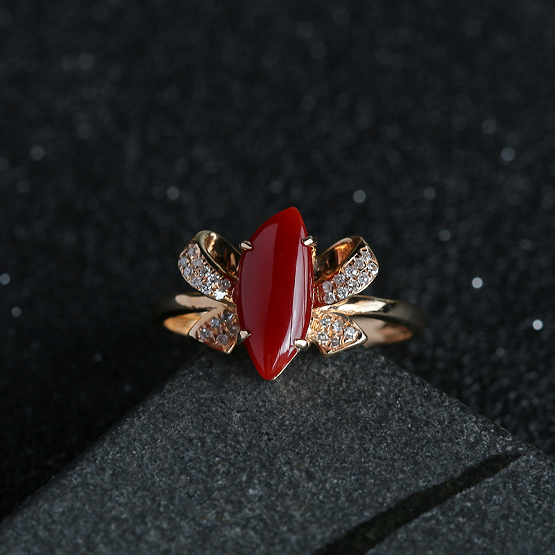 镶金红珊瑚戒指-红掌柜