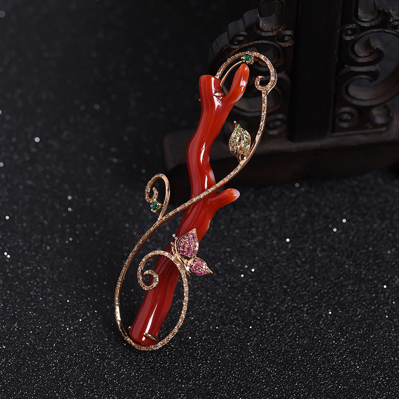 阿卡红珊瑚树枝吊坠-红掌柜