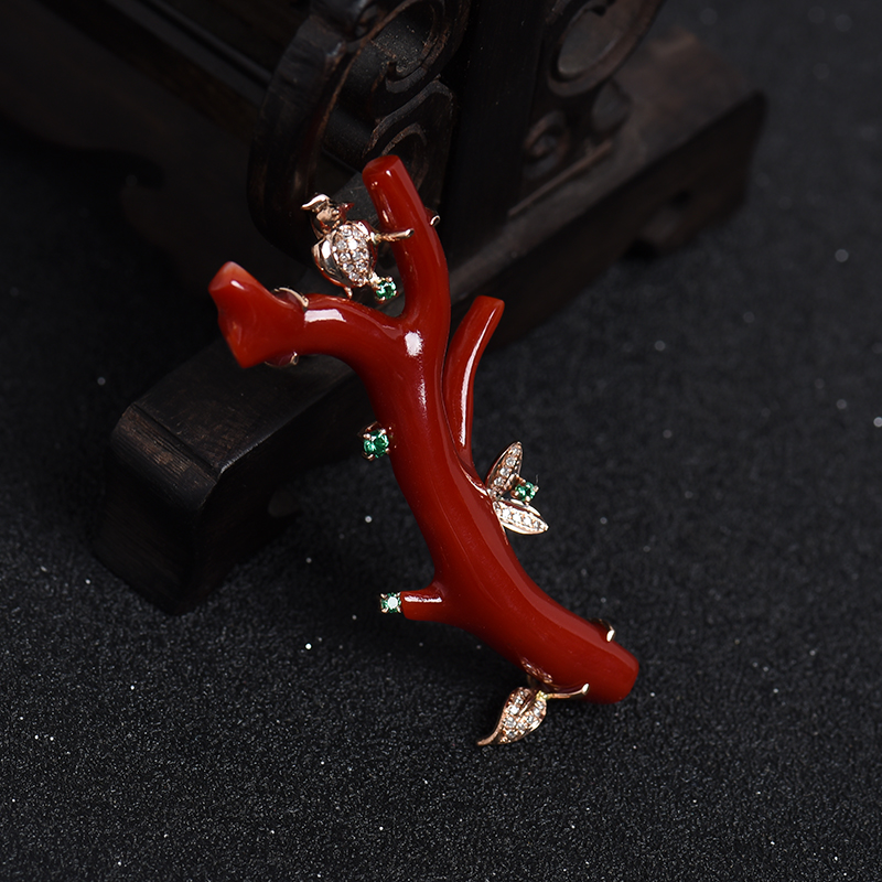 金镶钻阿卡珊瑚原枝-红掌柜