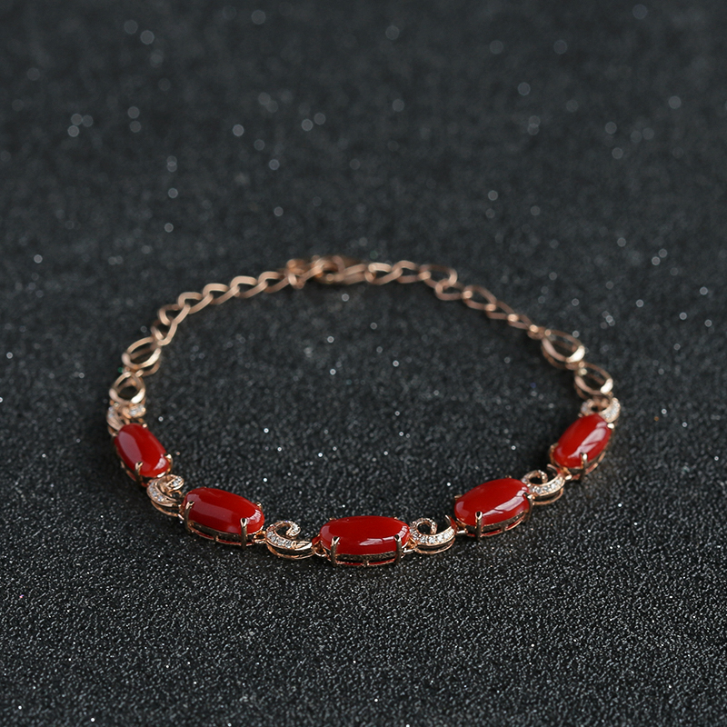 18K金镶钻阿卡珊瑚手链-红掌柜