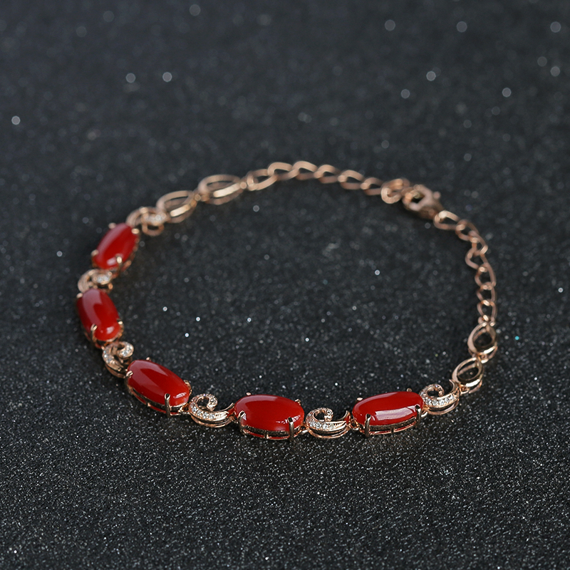 金镶钻阿卡珊瑚手链-红掌柜