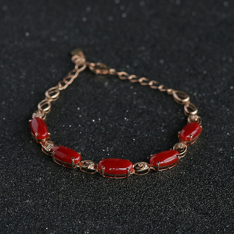 18K金镶钻阿卡珊瑚手链-红掌柜