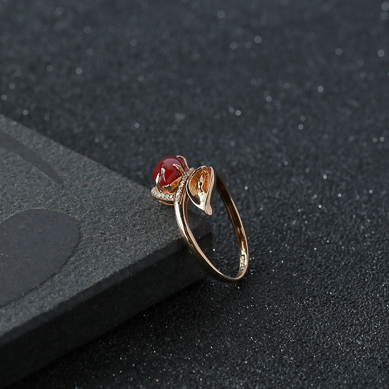 金镶钻日本阿卡红珊瑚戒指-红掌柜