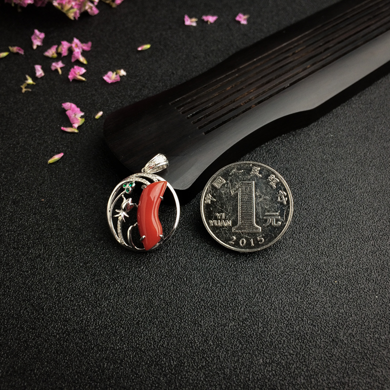 天然阿卡红珊瑚吊坠 - 红掌柜