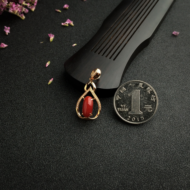 天然阿卡红珊瑚吊坠 - 红掌柜