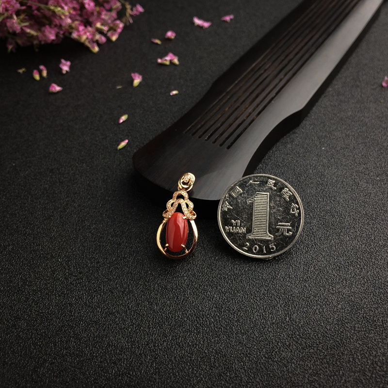 天然阿卡红珊瑚吊坠 - 红掌柜