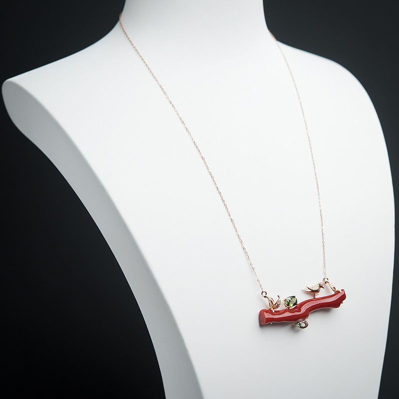 天然阿卡正红珊瑚锁骨链-红掌柜