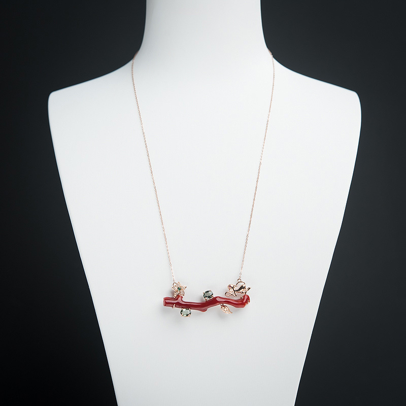 天然阿卡深红珊瑚锁骨链-红掌柜