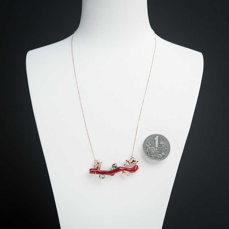 天然日本阿卡深红珊瑚锁骨链-红掌柜