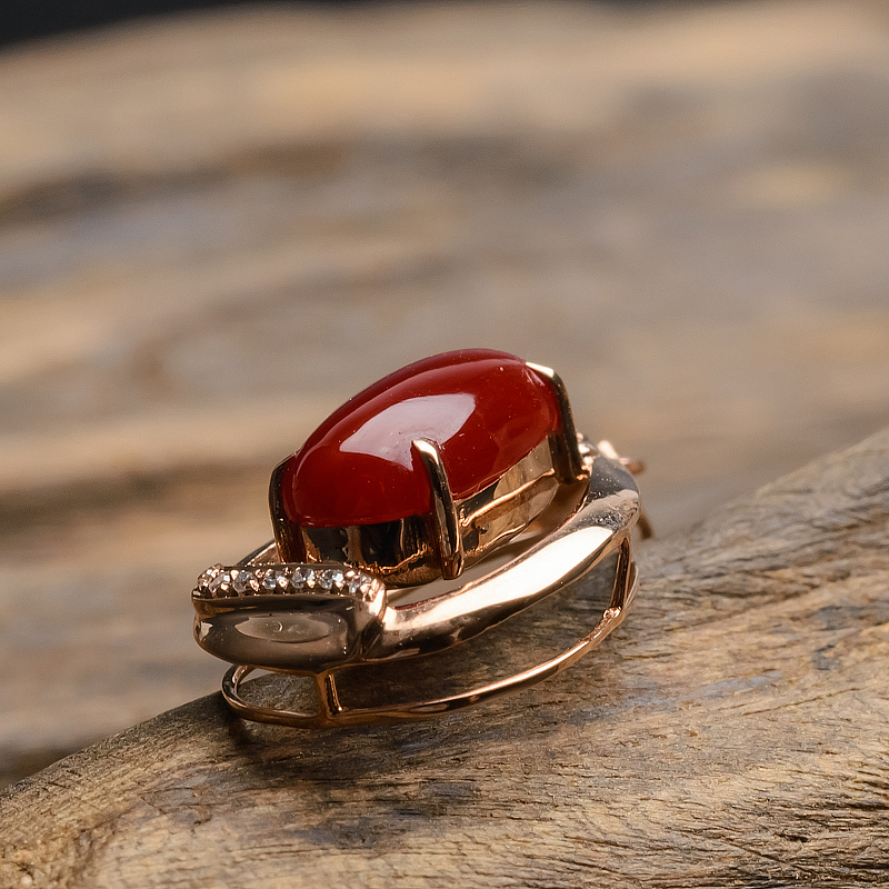 18K金镶钻阿卡红珊瑚吊坠 - 红掌柜