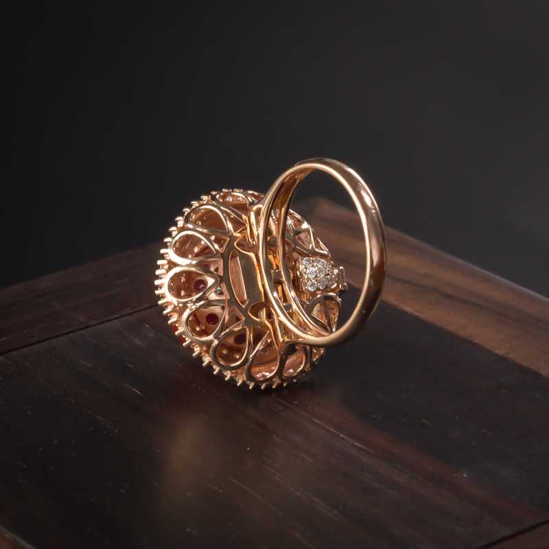 日本阿卡牛血红珊瑚吊坠戒指两用 - 红掌柜