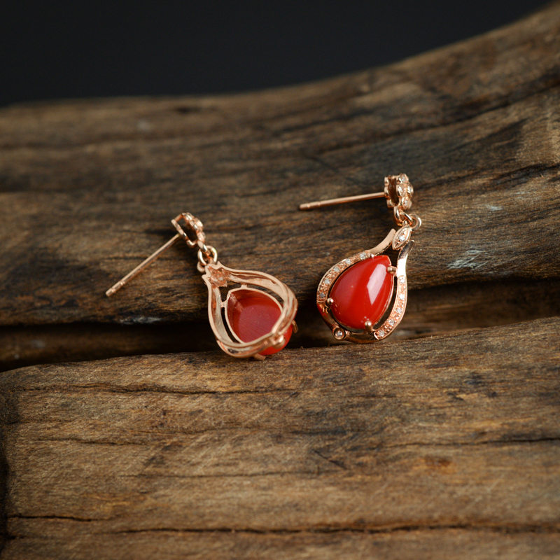阿卡红珊瑚耳环-红掌柜