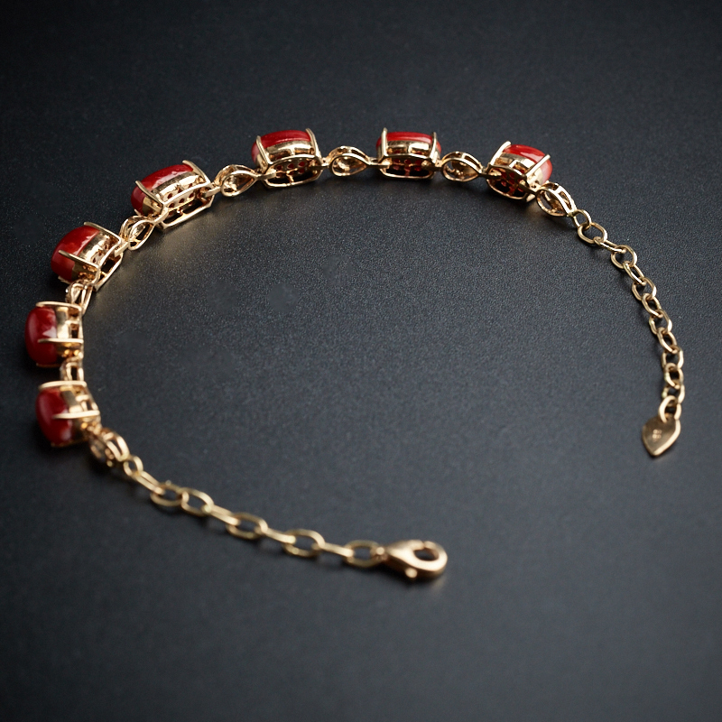 18K金镶钻珊瑚手链-红掌柜