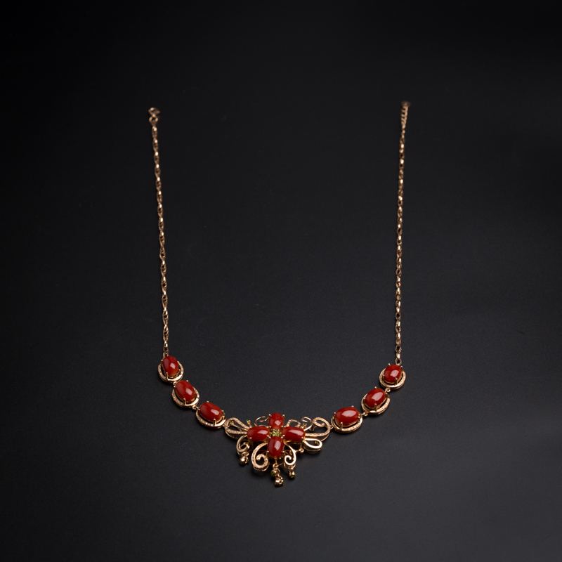 18K金镶钻珊瑚项链-红掌柜珠宝