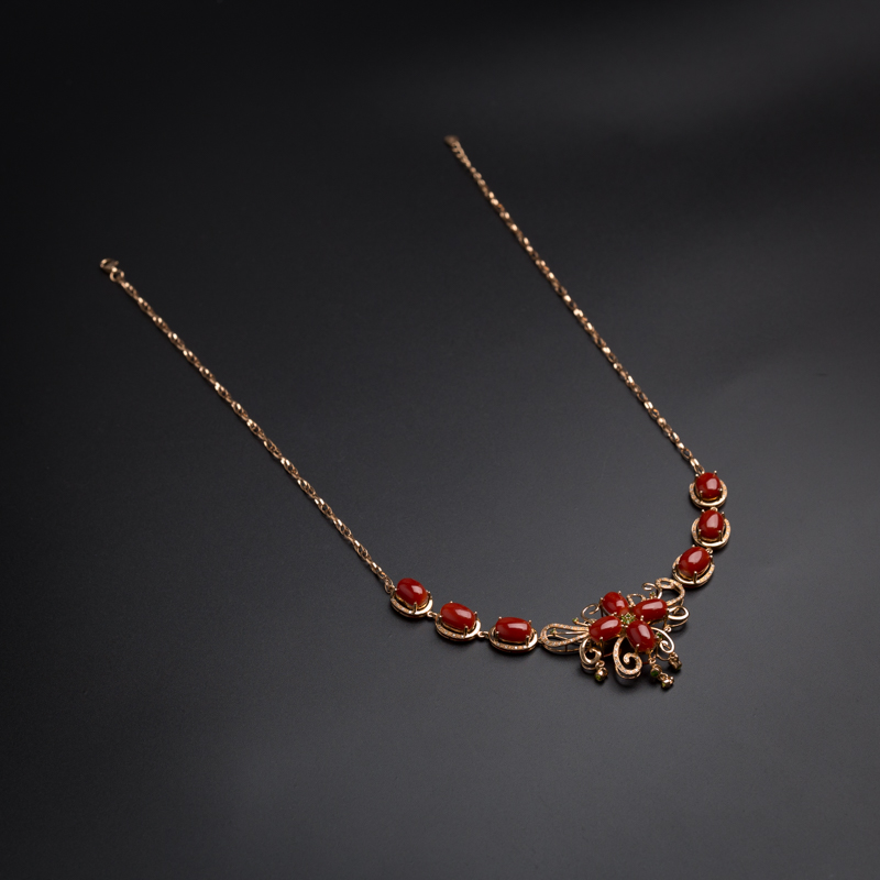 镶钻珊瑚项链-红掌柜珠宝