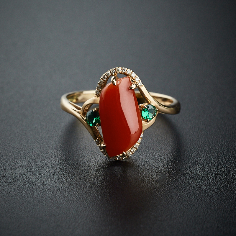 18K金镶红珊瑚戒指-红掌柜