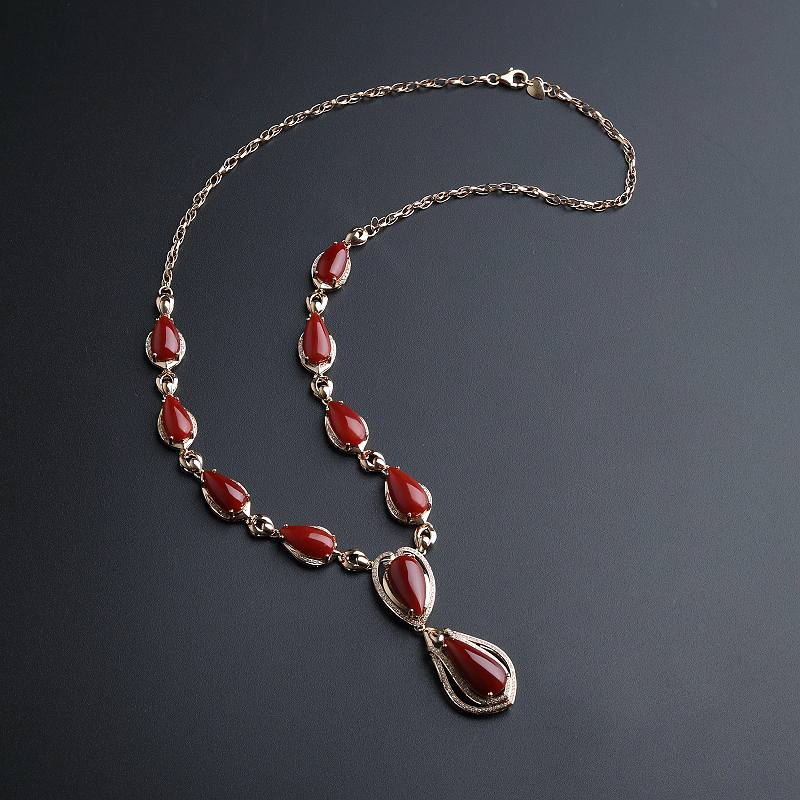 金镶钻日本阿卡红珊瑚项链-红掌柜