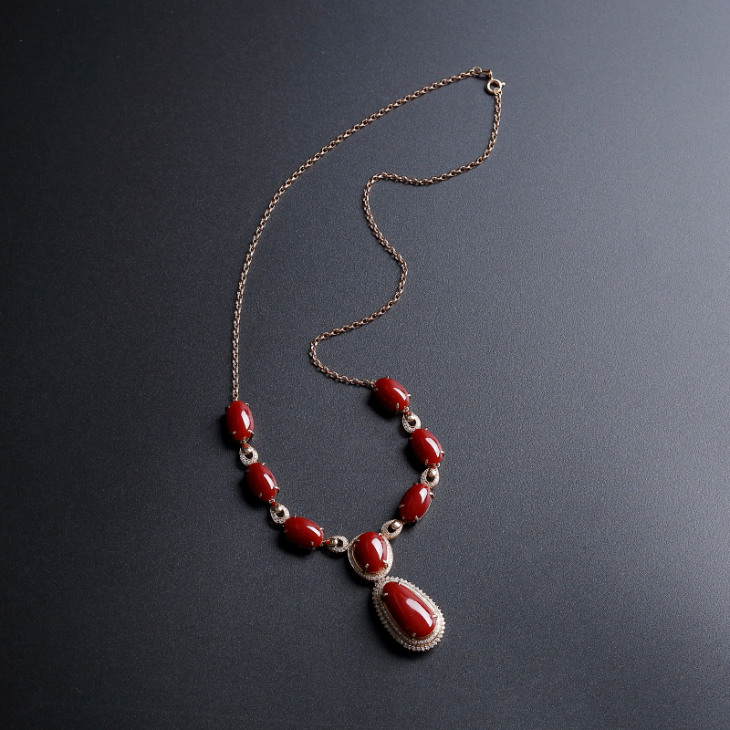 金镶钻日本阿卡牛血红珊瑚项链-红掌柜