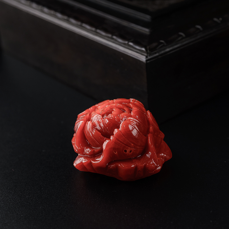 日本天然阿卡牛血红珊瑚吊坠-红掌柜