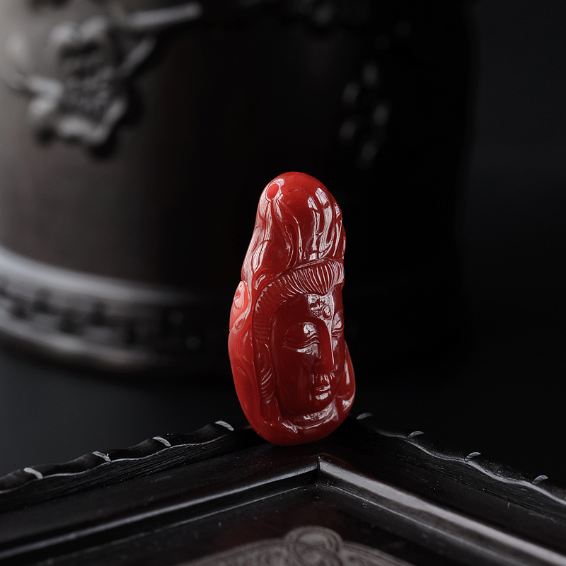 日本阿卡牛血红珊瑚观音头像吊坠-红掌柜