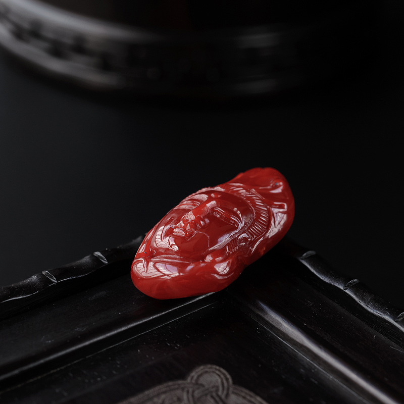 日本天然阿卡牛血红珊瑚吊坠-红掌柜