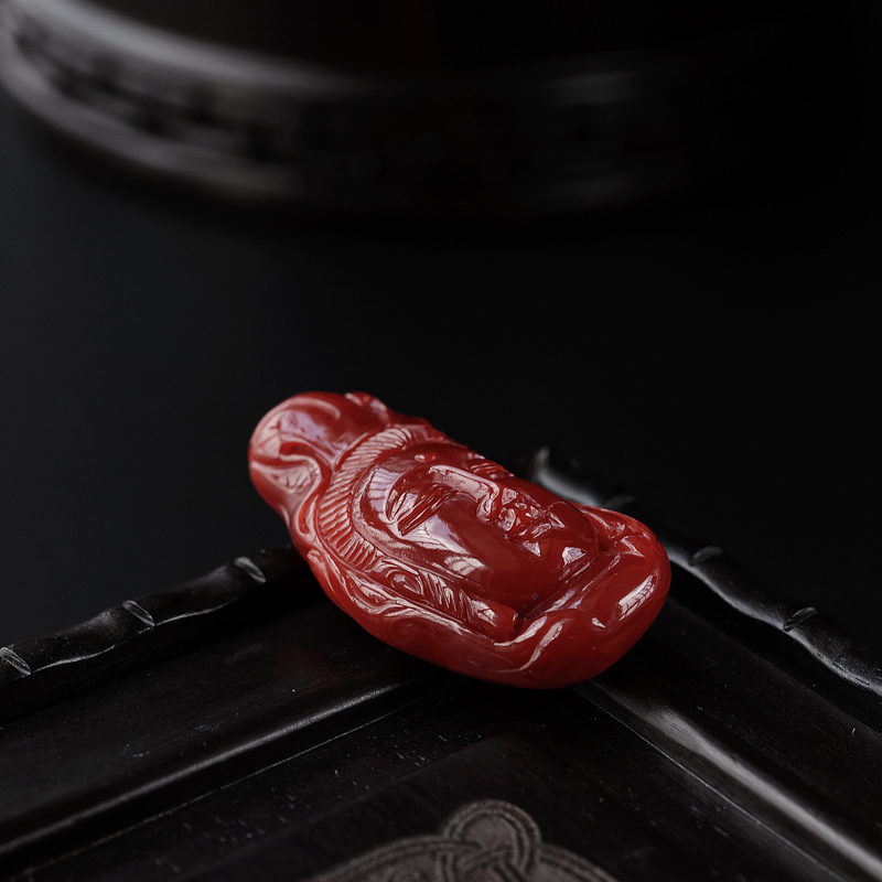 阿卡牛血红珊瑚观音头像吊坠-红掌柜