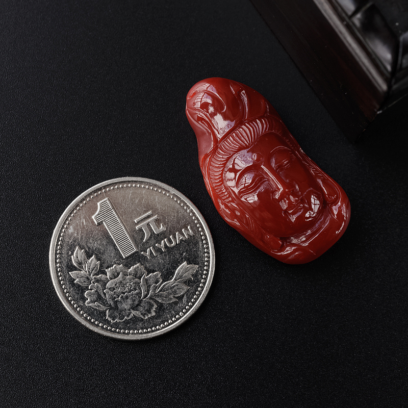 红珊瑚观音头像吊坠-红掌柜