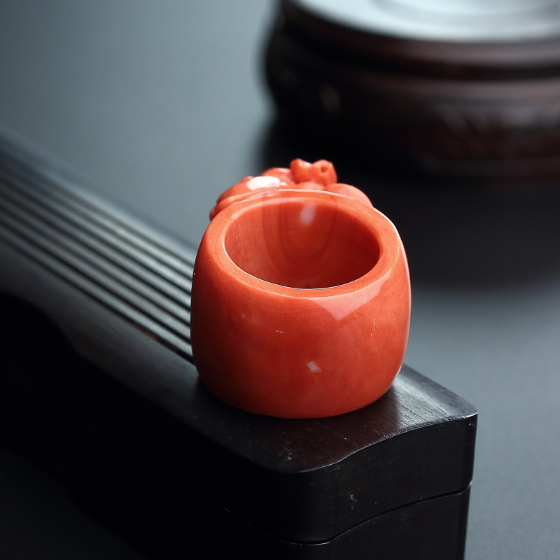 MOMO红珊瑚弥勒佛扳指-红掌柜