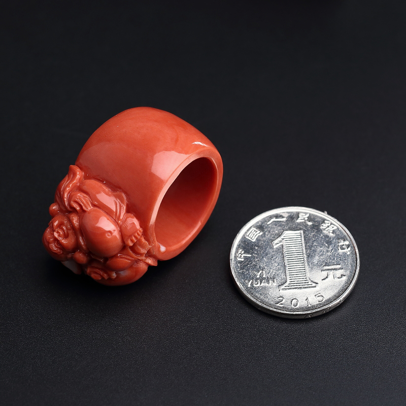 红珊瑚弥勒佛扳指-红掌柜