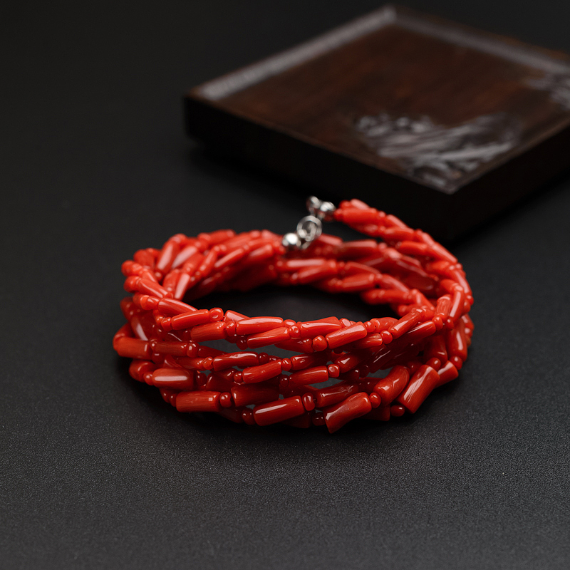 沙丁红珊瑚三股圆珠项链-红掌柜