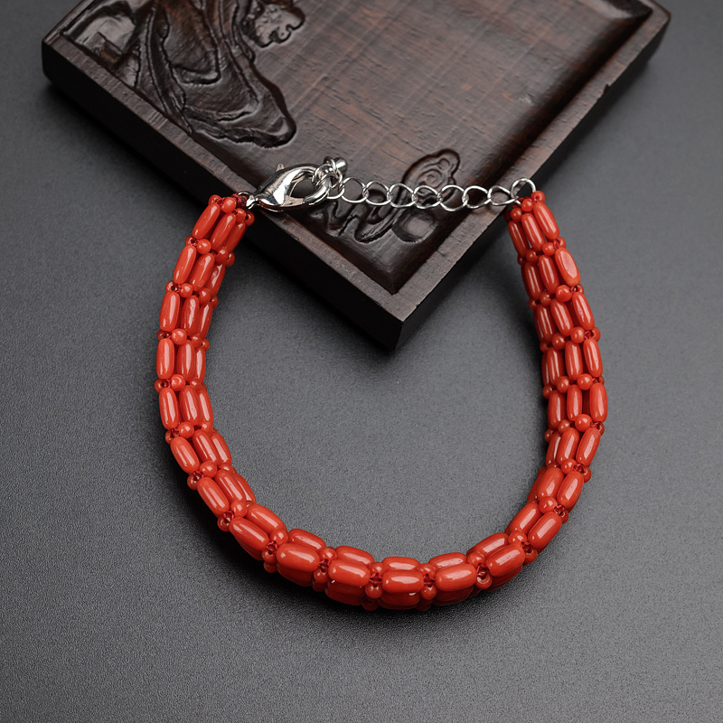 意大利天然珊瑚豆形手链-红掌柜