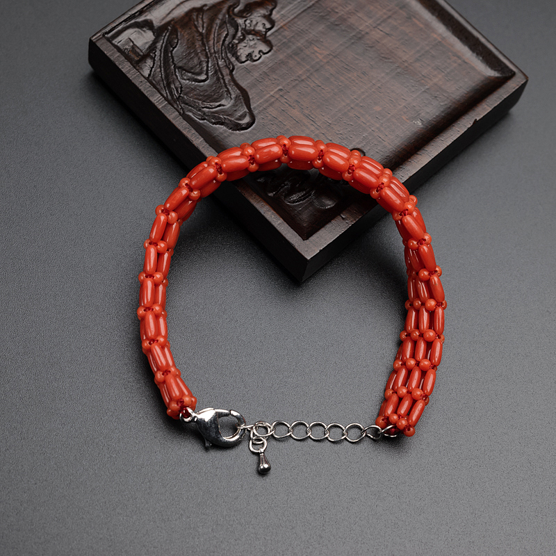 天然意大利沙丁珊瑚豆形手链-红掌柜