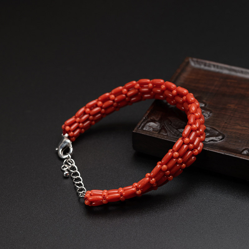 意大利沙丁珊瑚豆形手链-红掌柜