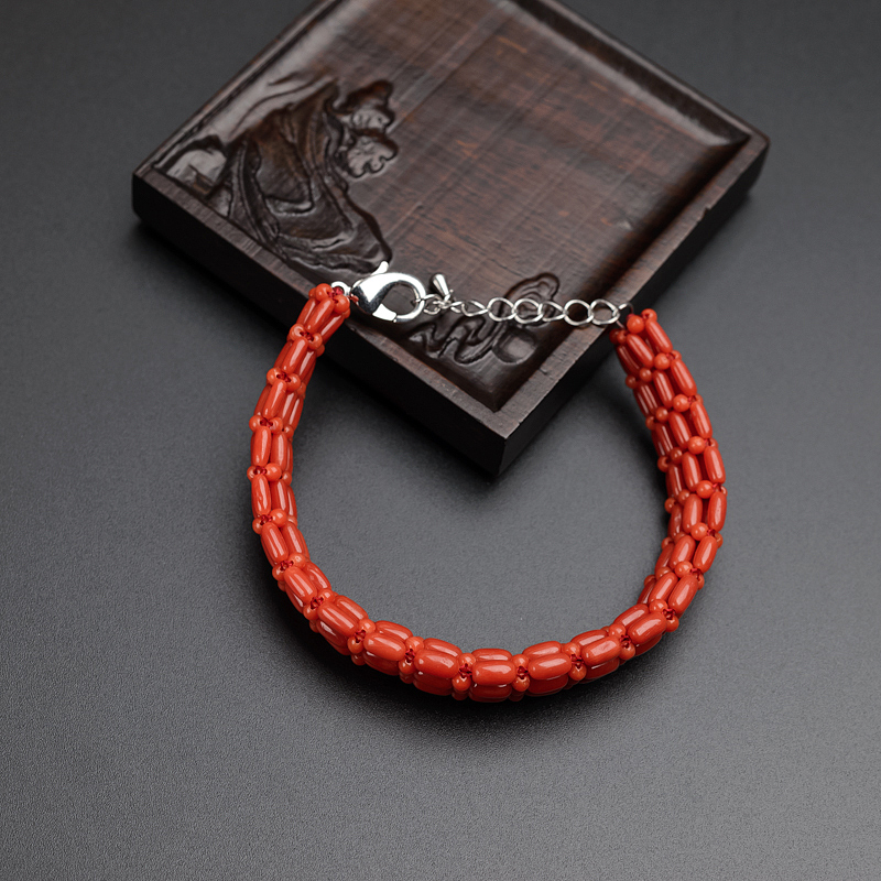 天然意大利珊瑚豆形手链-红掌柜