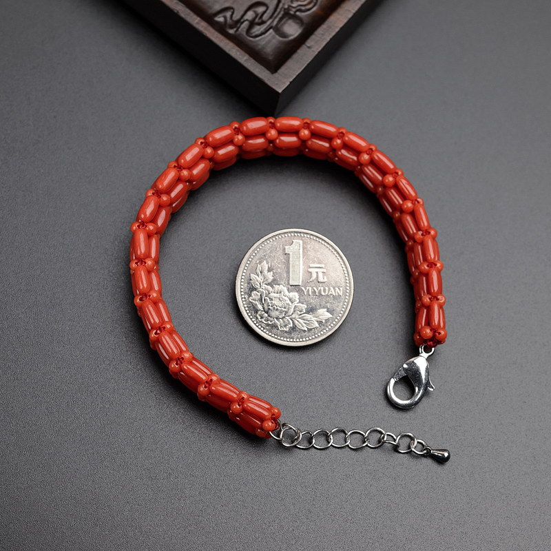 天然珊瑚豆形手链-红掌柜