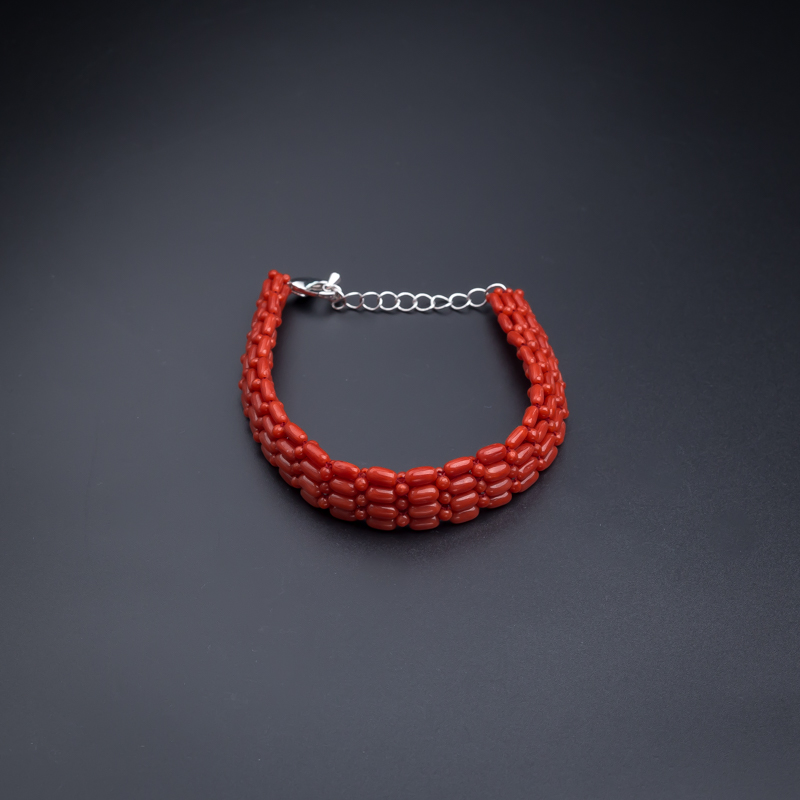 意大利天然沙丁珊瑚豆形手链-红掌柜