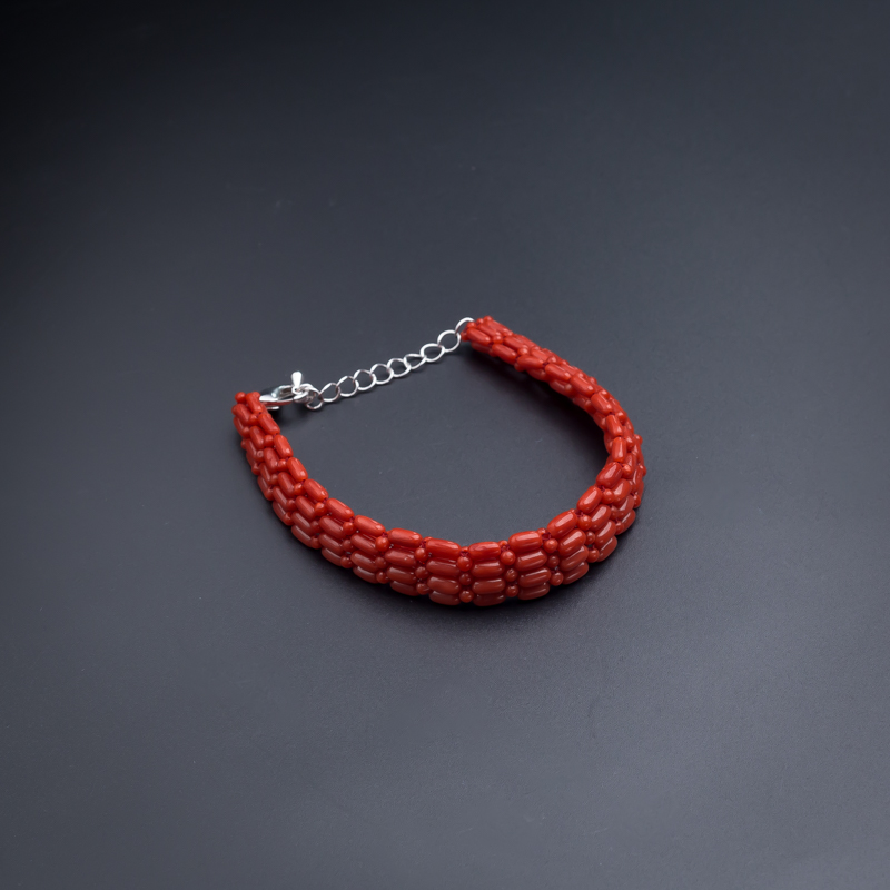 天然沙丁珊瑚豆形手链-红掌柜