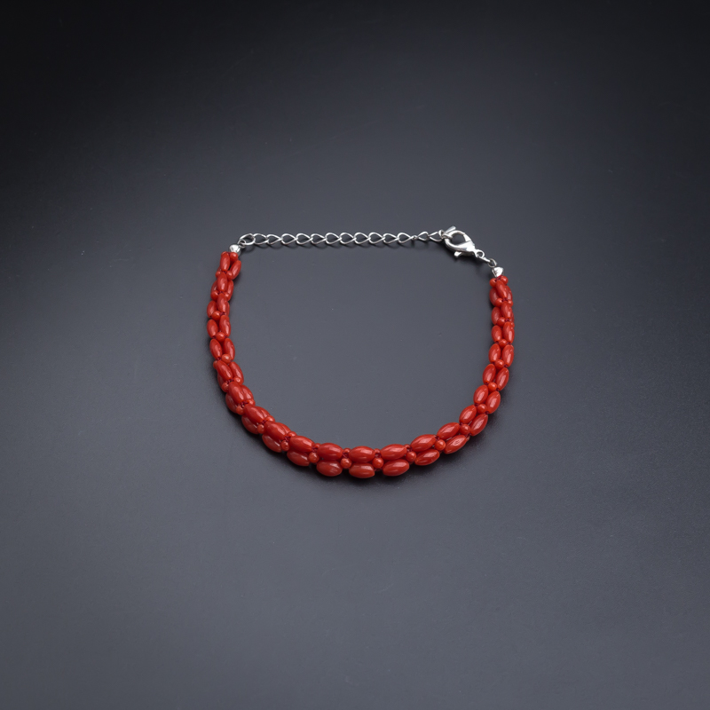 意大利天然沙丁红珊瑚米珠手链-红掌柜
