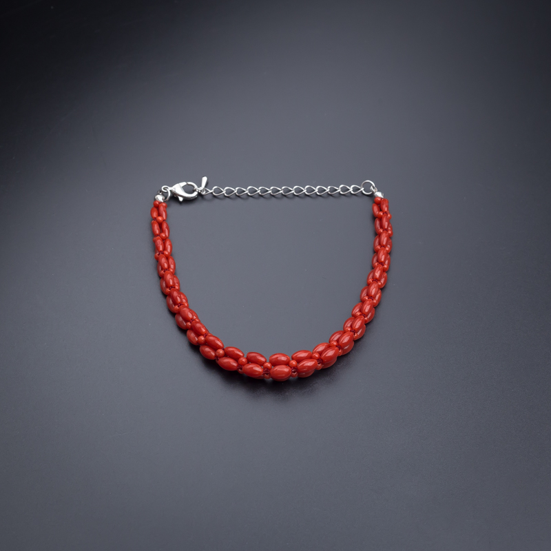 意大利天然沙丁红珊瑚米珠手链-红掌柜