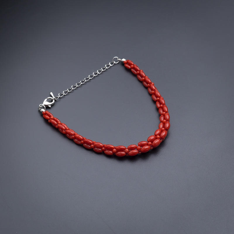 天然沙丁红珊瑚米珠手链-红掌柜
