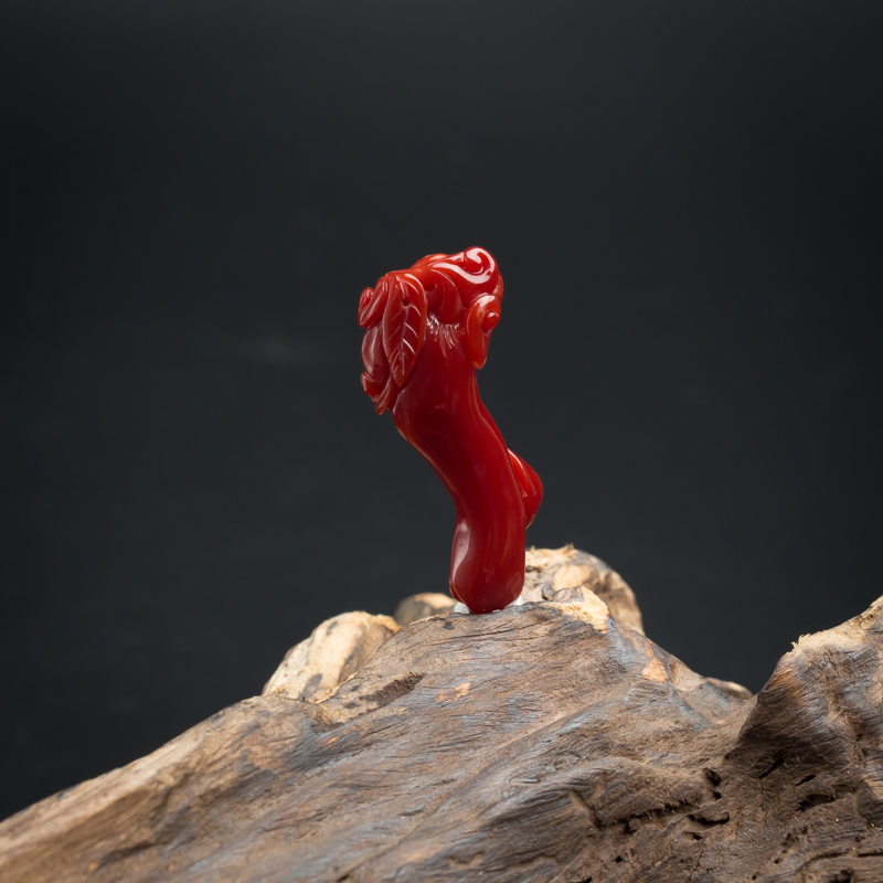 天然阿卡牛血红如意珊瑚吊坠-红掌柜