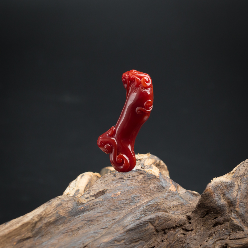 日本天然阿卡牛血红如意珊瑚吊坠-红掌柜