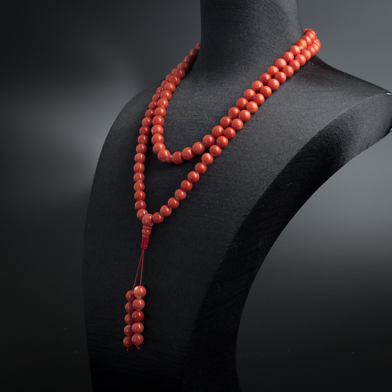 台湾天然MOMO红珊瑚佛珠项链-红掌柜