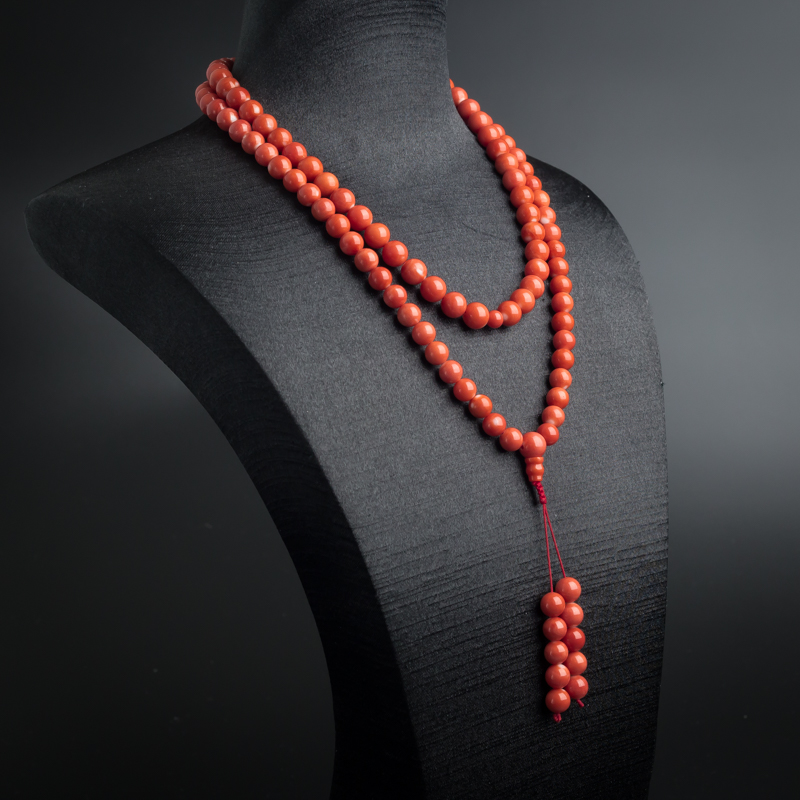 8mm天然MOMO红珊瑚佛珠项链-红掌柜