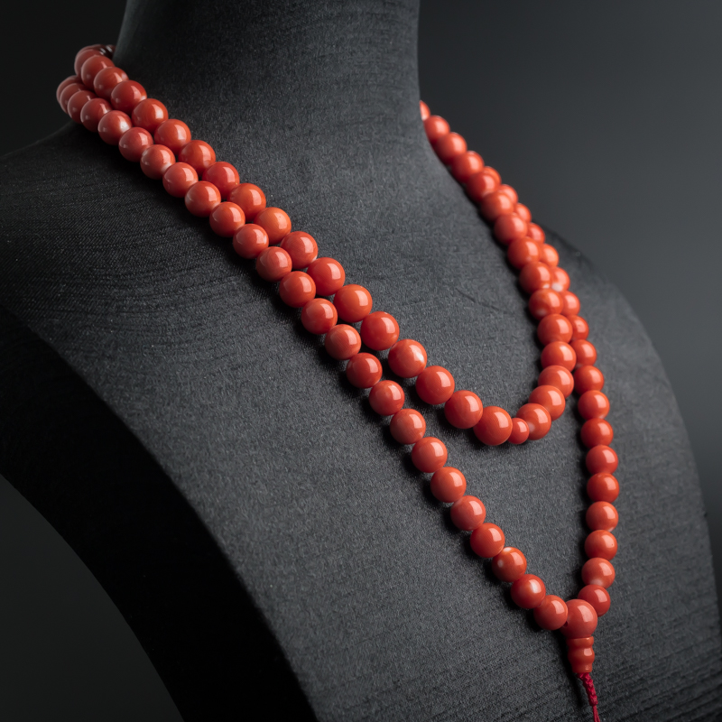 8mm台湾天然红珊瑚佛珠项链-红掌柜